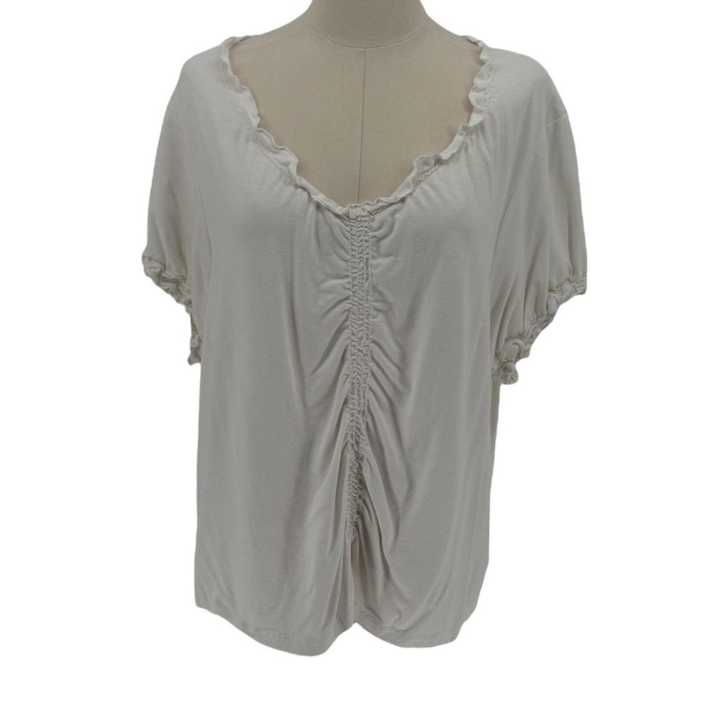 No Boundaries Top Marshmallow‎ Cream Ruched Ruffle Short Sleeve Stretch 3X